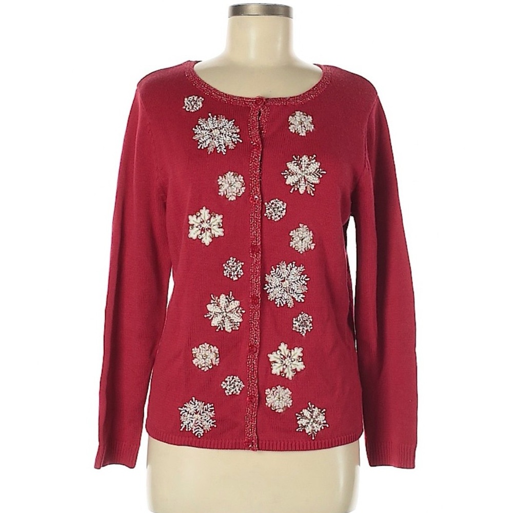Coldwater Creek Vintage Holiday Cardinal Red Snowflake Sweater
